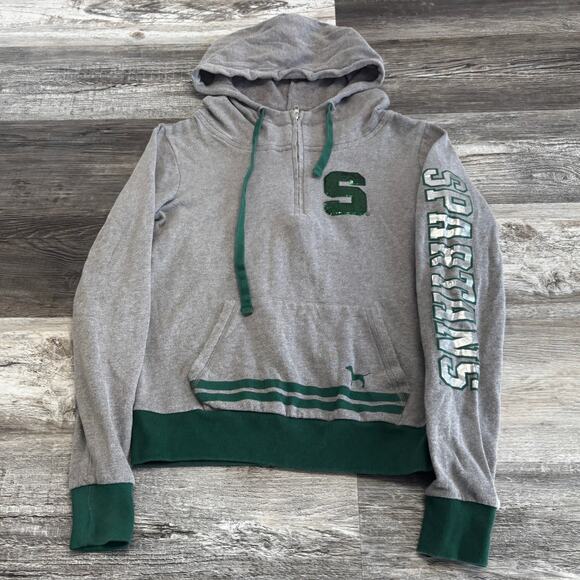 PINK Victoria's Secret Michigan State Spartans Gray Women XS Pullover Hoodie Y2K - Picture 1 of 8